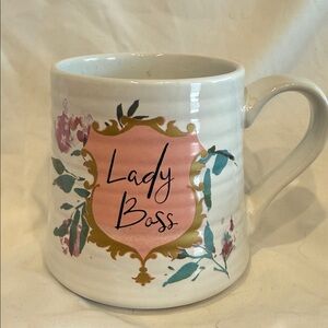 16 oz Lady Boss Floral Ceramic Coffee Mug - Pink & Gold Accent